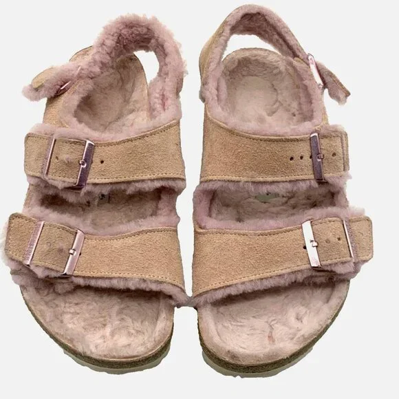 Birkenstock Milano Shearling Light Rose Pink Suede Slingback Sandal 41 L10 Reg - Picture 9 of 15